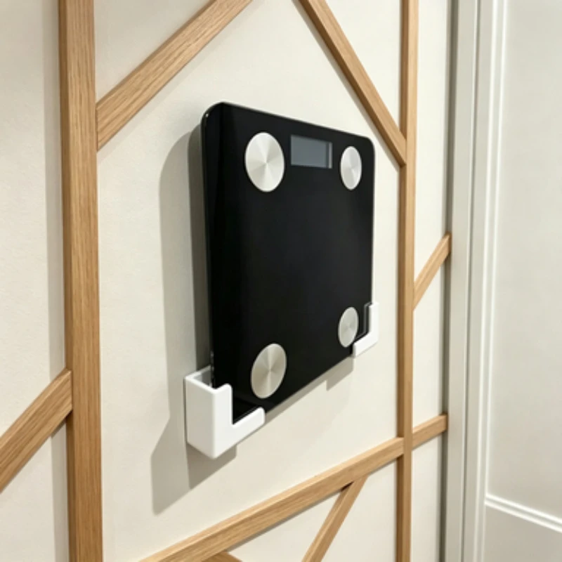 2Pcs Adhesive Wall Mount Scale Holder No Drill Space Saving Body Fat Scale Storage Rack Plastic Bathroom Gym Organizer