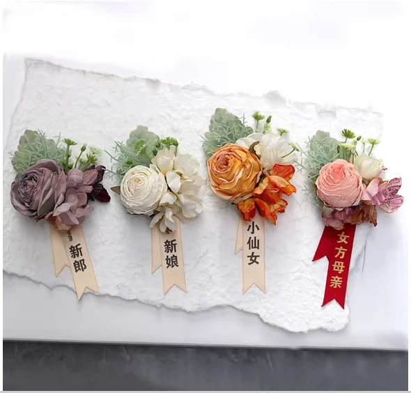 

Свадебный корсаж невесты и жениха, высококачественная свадебная брошь с искусственным цветком, полный комплект на запястье подружки невесты для семьи и братьев f