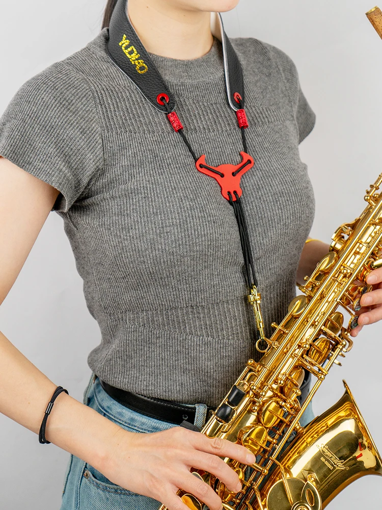 Saxophon-Kopfriemen, Halsriemen für Alt-, Tenor- und Sopraninstrumente, universeller Riemen für elektrische Blasinstrumente, einzelner Schulterriemen aus Leder – Detail 6
