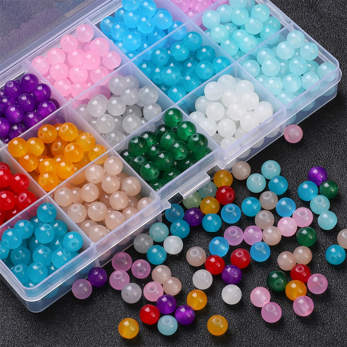20–100 Stück glänzende, runde Perlen aus Jelly-Imitationsjade-Glas, 4/6/8/10 mm, lose Perlen für DIY-Armbänder, Halsketten, Schmuckherstellung – Detail 3