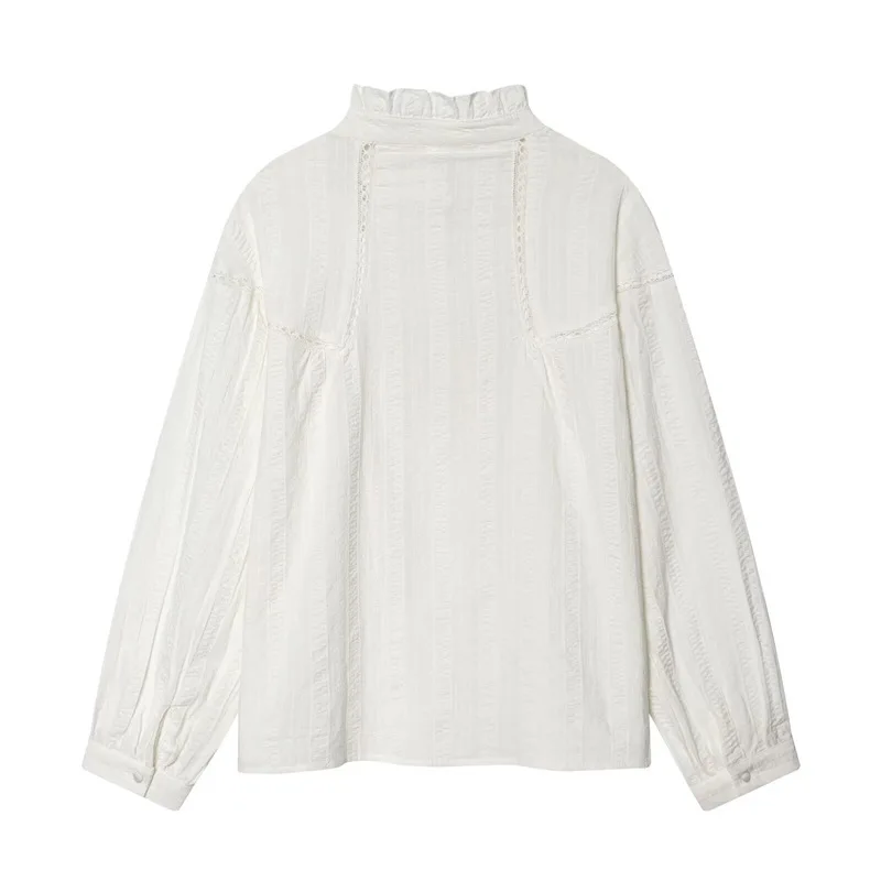 Withered 2026 New European And American Style Floral Border And Pleated Decorative Shirt Top  Blouses Women's Clothes Shirts Top