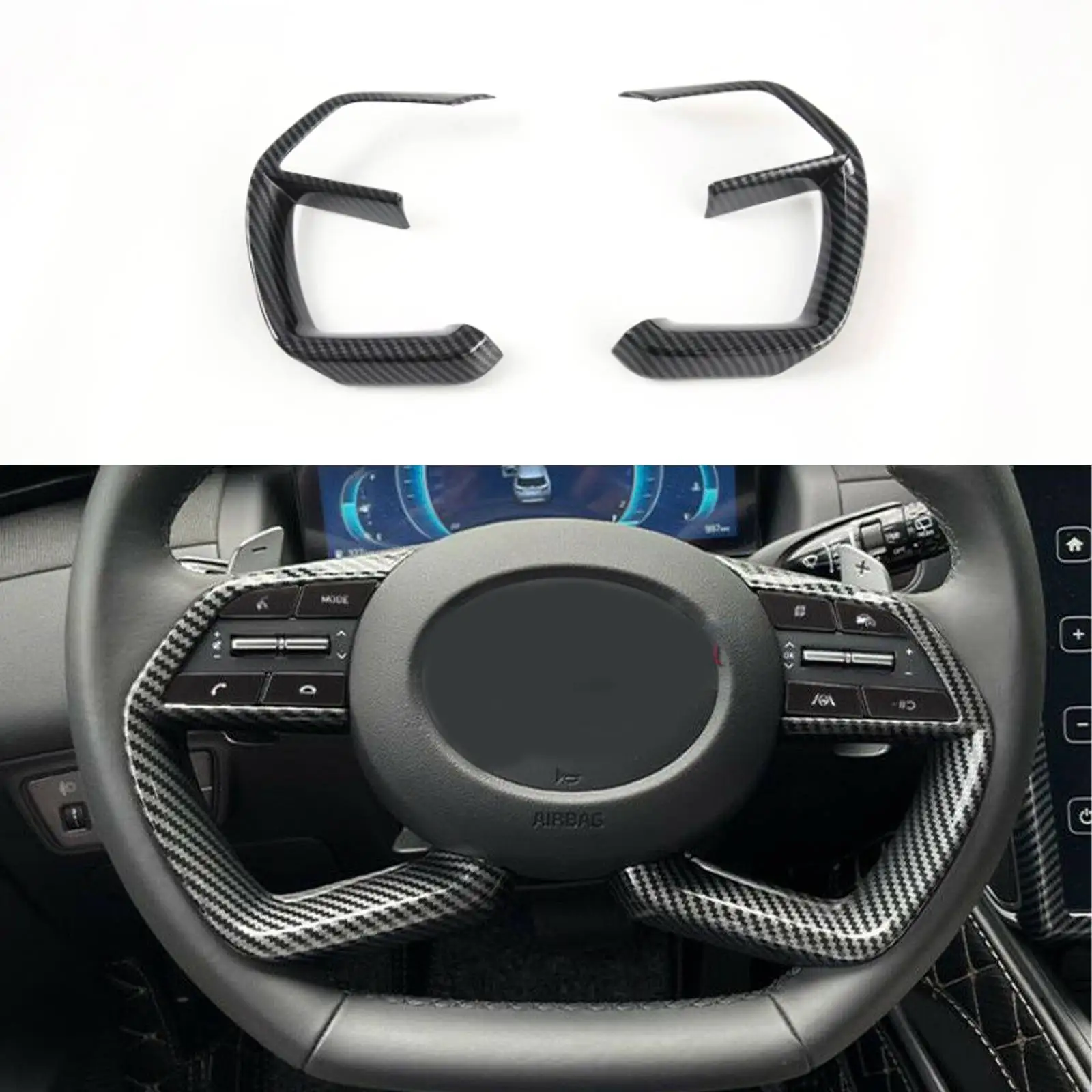 2PCS  for Hyundai Tucson 2021 2022 ABS Steering Wheel Cover Trim Auto Interior Decoration Car Accessories Carbon Fiber Look