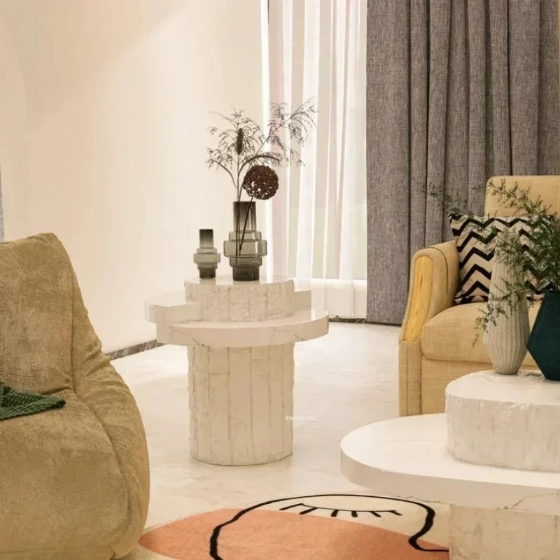 Modern Luxury Coffee Table Living Room Beside Table Design Crack Stone Travertine Side Table Natural Marble Home Furniture r