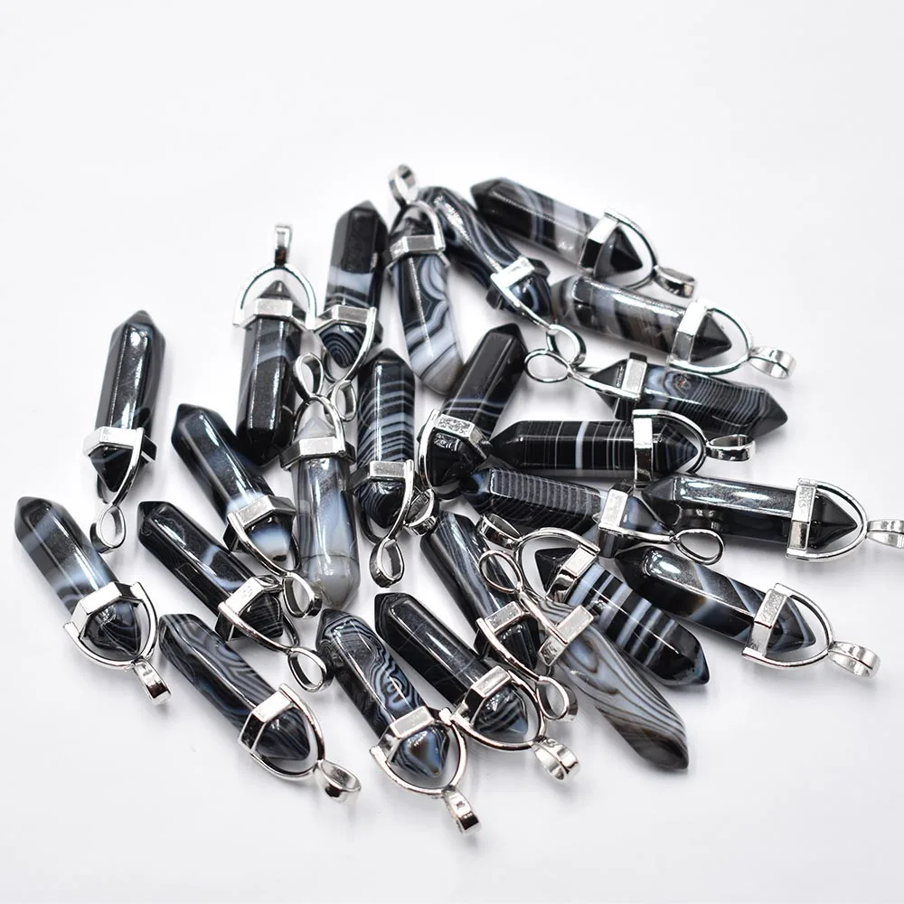 Großhandel 24 Stück/Set hochwertige natürliche gestreifte Onyx-Säulenform Chakra-Anhänger für die Schmuckherstellung, kostenloser Versand – Detail 2
