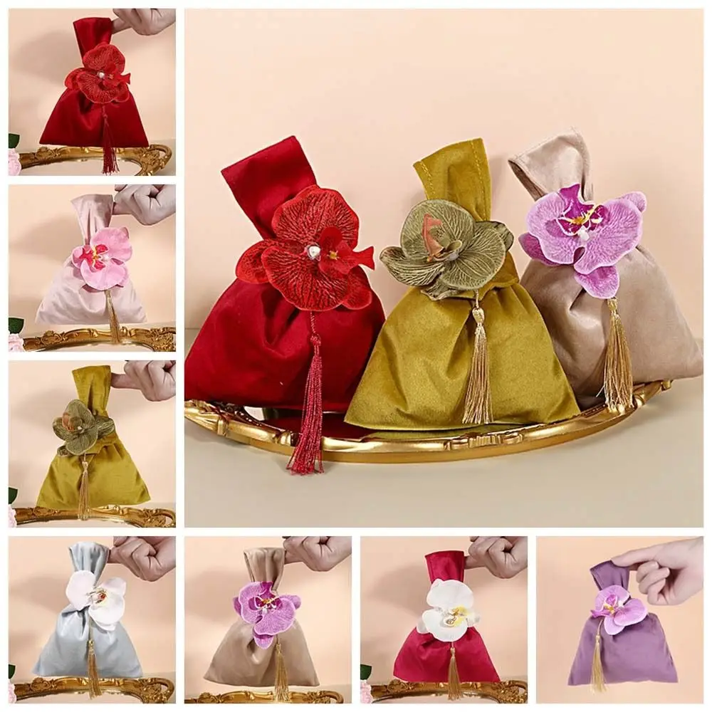 Tassel Velvet Knot Handbag Vest Shape Tope Handle Flower Wrist Bag Wedding Candy Bag Jewerly Packing Bag Festive Sugar Bag Party