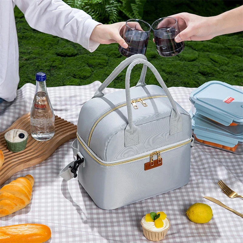 Tragbare isolierte Lunchtaschen für den Außenbereich, Thermo-Kühltasche, auslaufsicher, Handarbeit, Lunchbox, wasserdichte Tasche, Organizer-Tasche – Detail 2