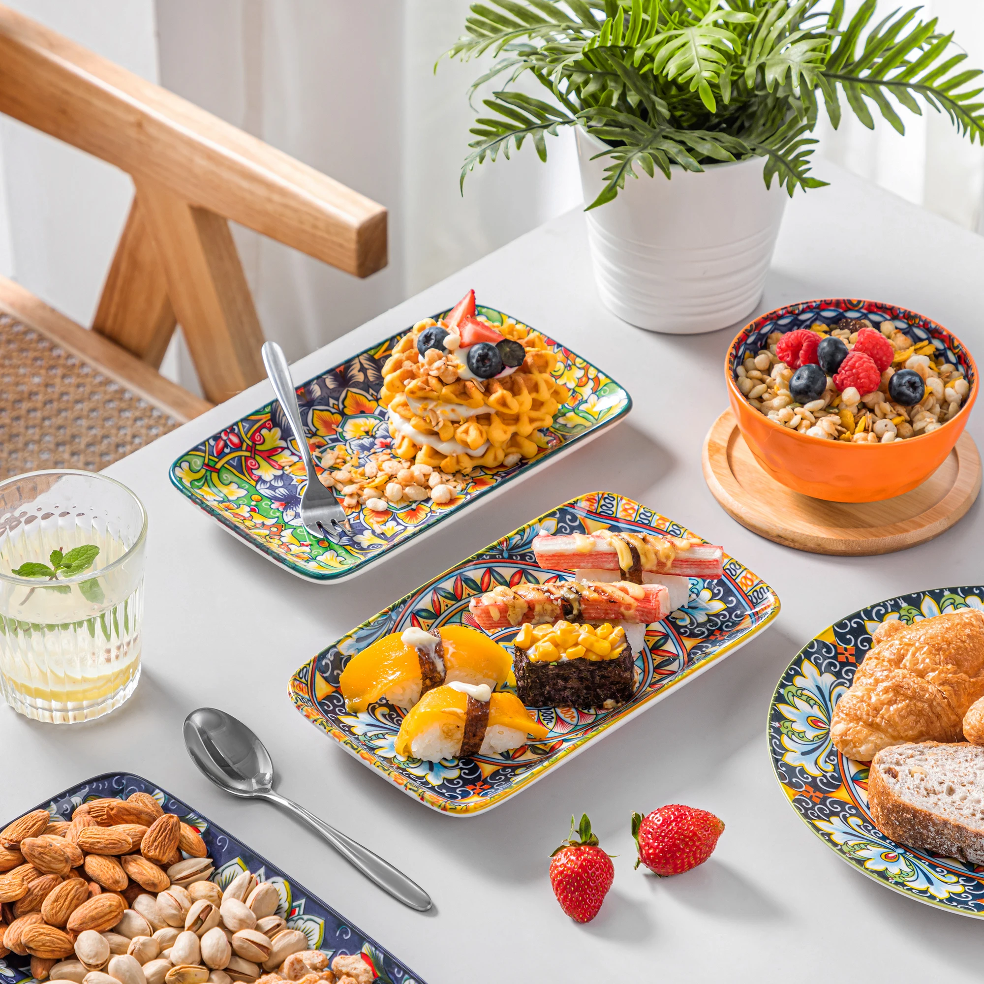 فانكاسو 6/12 قطعة أطباق تقديم مستطيلة من البورسلين بوهيمية 8.5 بوصة طقم أطباق عشاء لحم البقر/الطعام/المعكرونة/المعكرونة 6 أشخاص #5