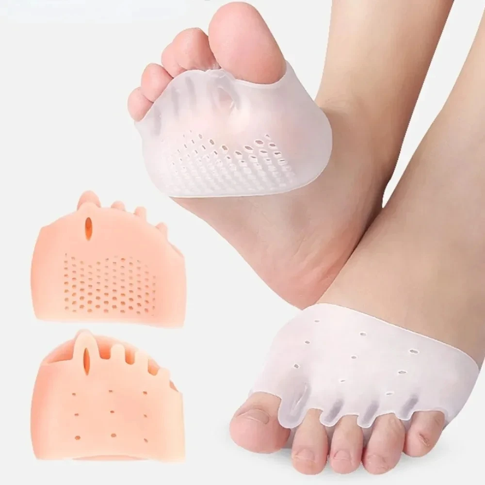 2 قطعة سيليكون فاصل أصابع القدم أروح مصحح الورم تقويم العظام حامي لتخفيف الآلام الأمامية وسادة الجوارب العناية بالقدم باديكير