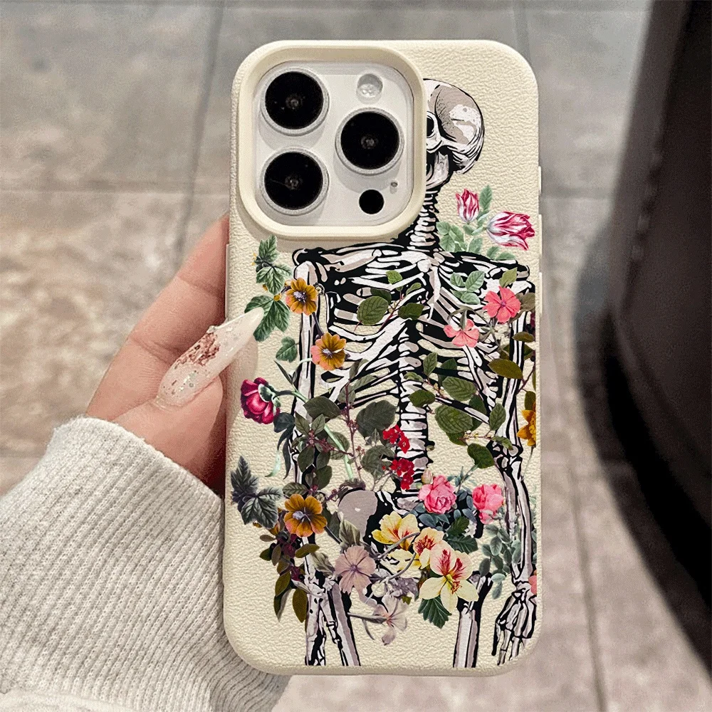 Blumen-Skelett-Handyhülle für iPhone 17 16 15 14 13 12 Pro Max 16 15 14 Plus 17 16 15 14 13 12 Pro 17Air Silikon-Matt-Hülle – Detail 2