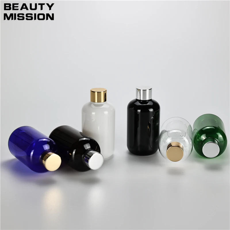 Multicolor 200ML X 25 Empty Chunky Plastic Bottle With Gold Silver Anodized Aluminum Screw Cap Essential Oil Toner PET Container