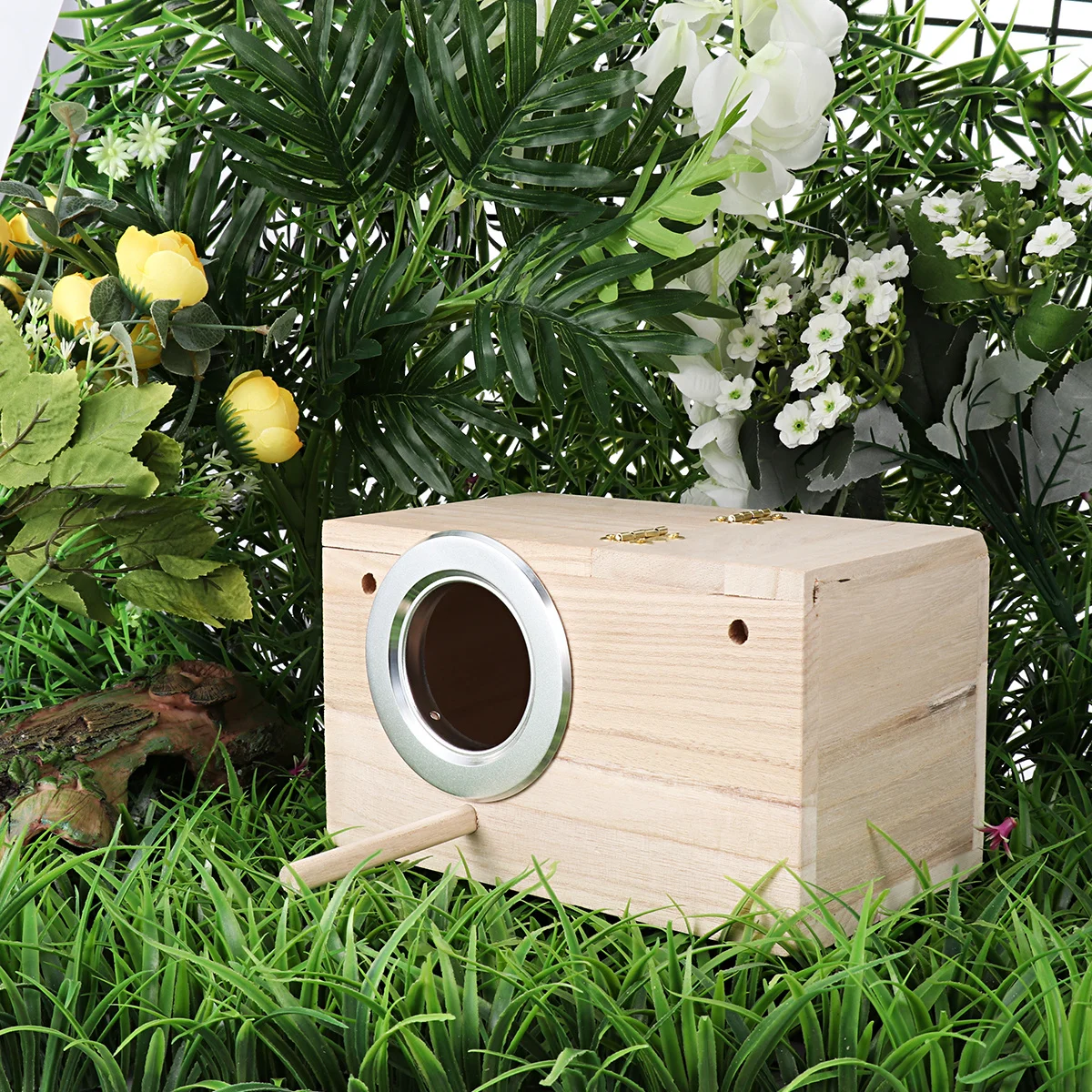 

Wooden Small Bird Nest Box Durable Window Birdhouse for Songbird Watching Nesting Holder with Perch for Finches Wild Birds