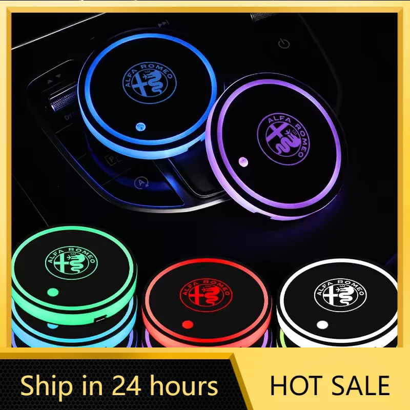 

Car Stickers Car USB Charging Luminescent Cup Pad Interior Atmosphere Lamp For Alfa Romeo Serpent Giulia 159 156 MITO Stelvio 14