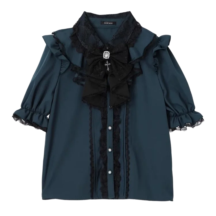 Jirai Kei ガール甘いレースかわいいスプリットリボン半袖トップロリータシャツサブカルチャーハロウィンコスプレパーティーデイリーレディライク