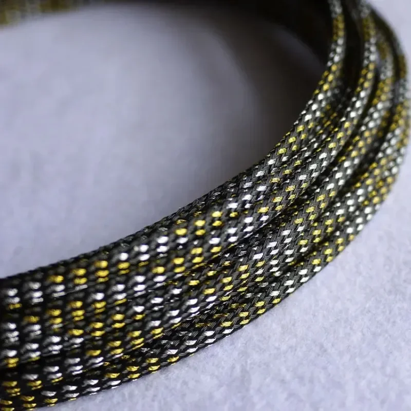 20 meter Cable Sleeves 4mm Cable Sleeve Gold + Silver Braid Sleeving Elasticity PET Net mesh Wire Protecting nylon cable sets