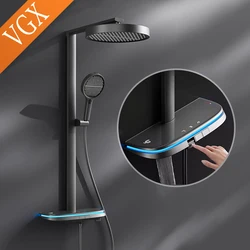 VGX-Juego de sistema de ducha termostático inteligente, juego de ducha de baño con pantalla Digital, cabezal de ducha de lluvia, juego de grifo de ducha blanco