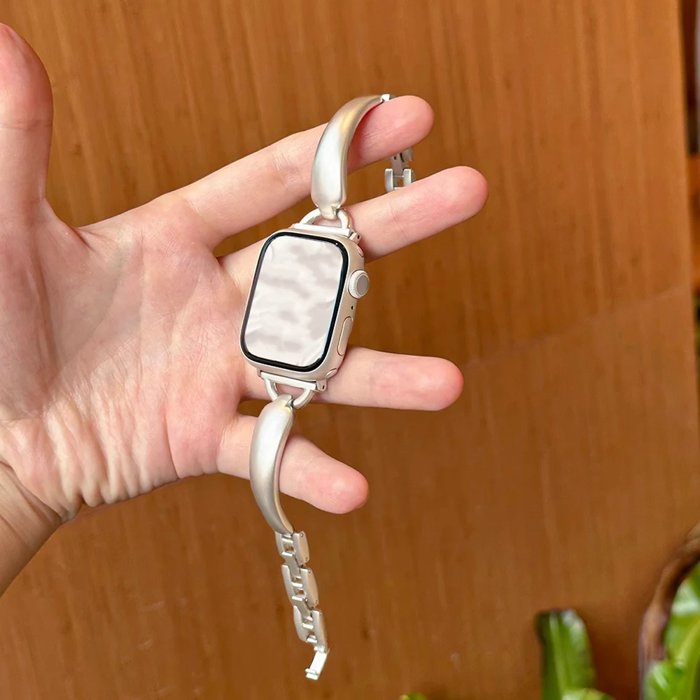 حزام معدني للنساء لساعة أبل 10 9 8 باند 42 ملم 46 ملم 41 ملم 45 ملم 40 ملم 44 ملم 49 ملم سوار iWatch Series 7 Se 6 5 Ultra Watchband