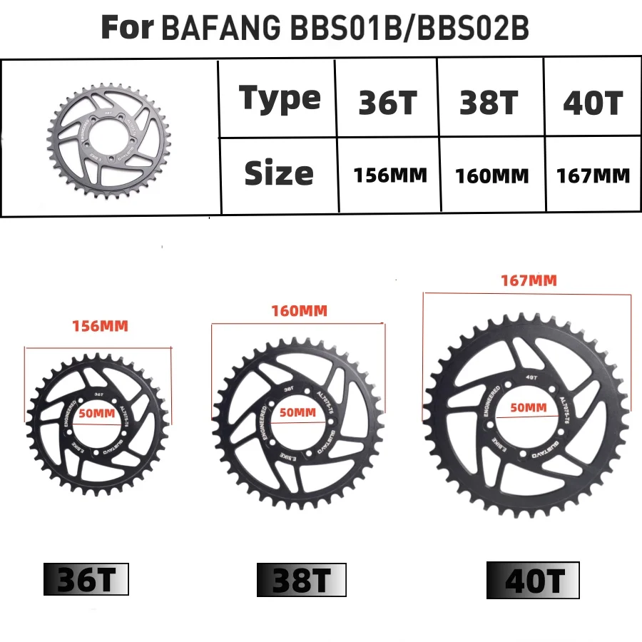 GUSTAVO Bicycle Chainring Aluminum 36T 38T 40T Chainwheel For BAFANG BBS01 BBS02 BBS01B BBS02B 250W-750W Motor Parts