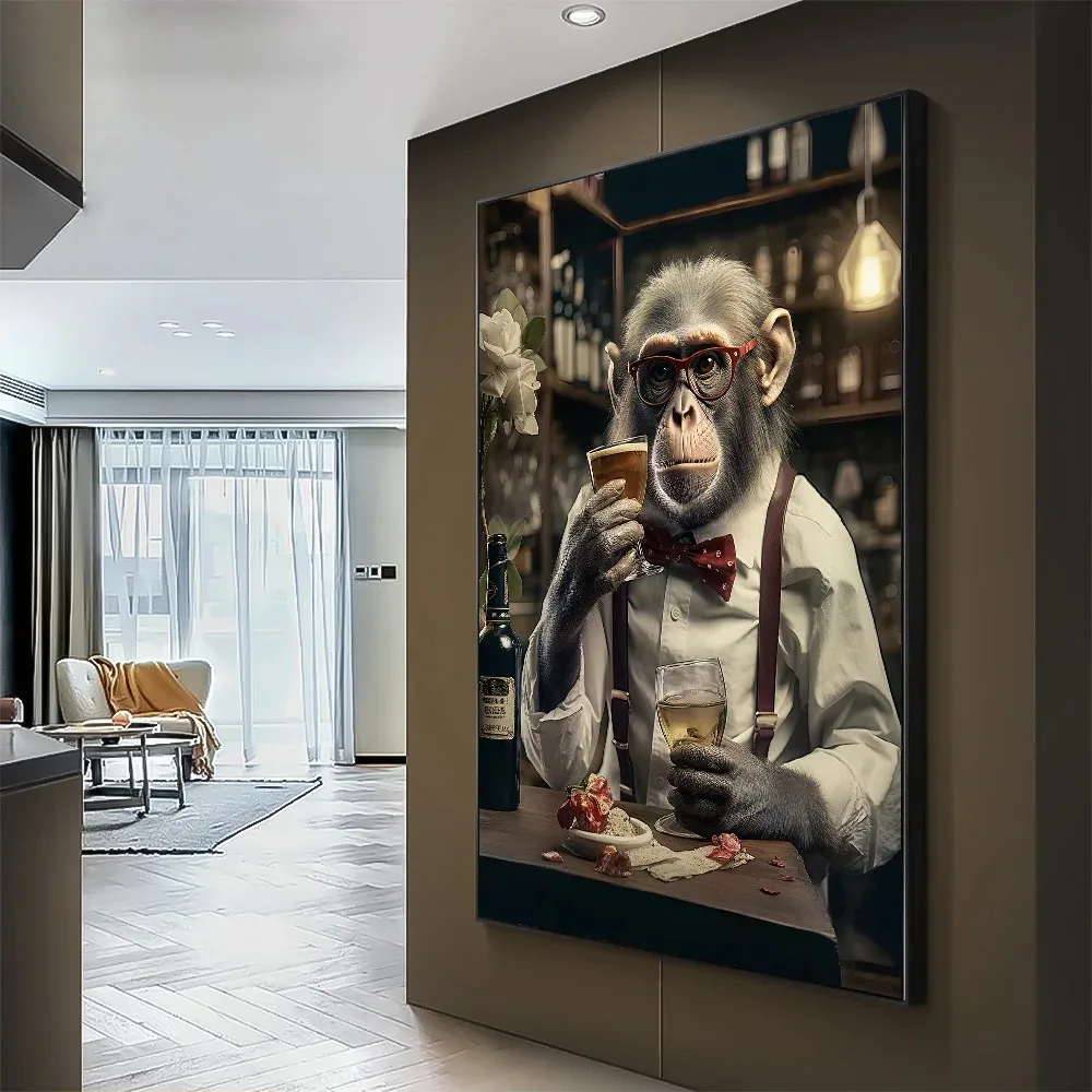 Nordic Gorilla Wear Suit Wall Art Canvas Painting Abstract Aesthetics Animal Monkeys Poster Print Picture for Modern Home Decor