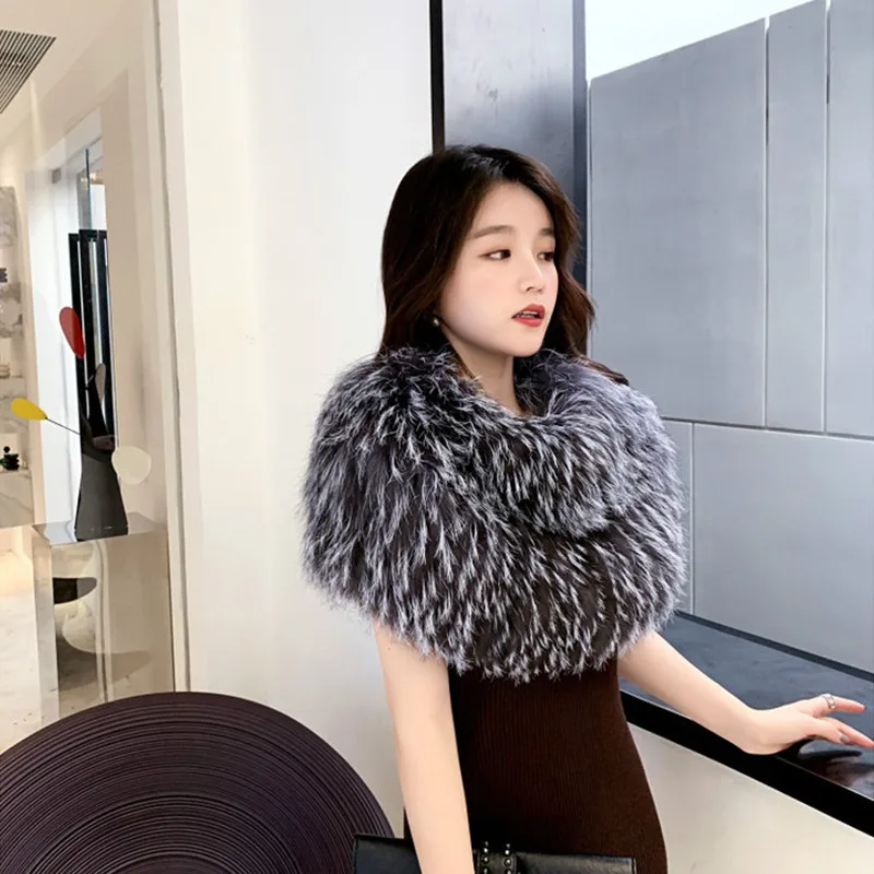 2022 New Fashion Raccoon Cape Winter Genuine Fox Fur Scarf Elastic Should Warmer Natural Fox Fur Wrap For Women