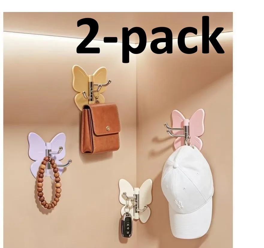 Rotatable Butterfly Triple Hook Wall Sticker Strong Adhesive No-Drill Corner Coat And Hat Storage Home Decor