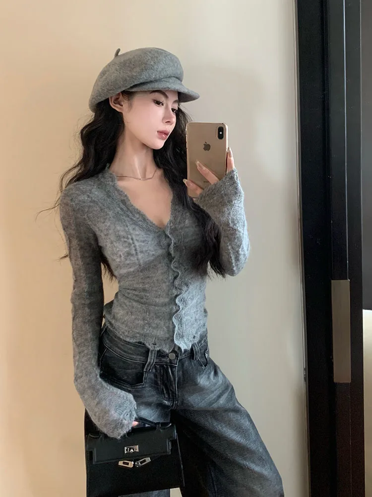 French Vintage Striped Knitted Cardigan Mori Girl Single Breasted Sweater V-Neck Long Sleeve Sheer Pullover Korean Streetwear