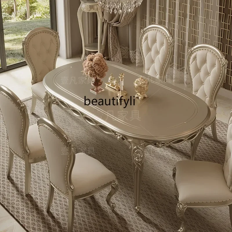 z183 French light luxury solid wood long dining table high-end dining table American living room oval dining table and chair