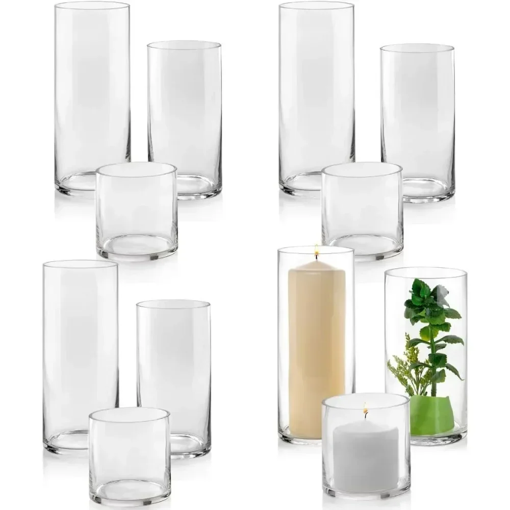 

Set of 12 Glass Cylinder Vases 4 From Each Size 4 Inch Decoration Home Decorations 10 Inch Tall – Multi-use: Pillar Candle Vase