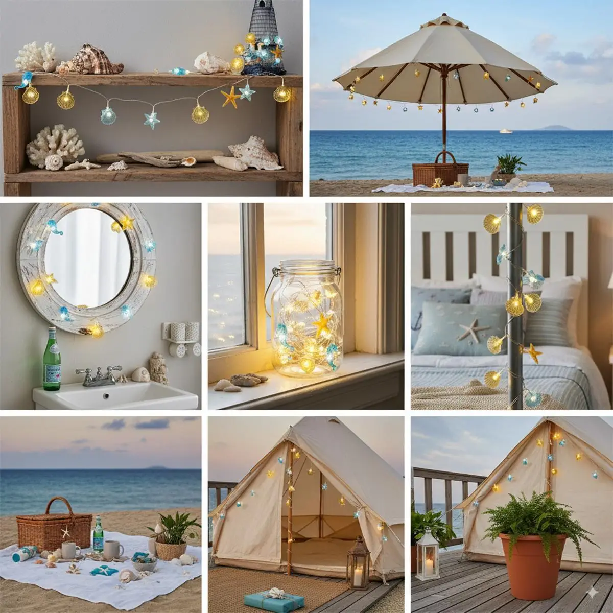 Ocean Theme Led String Light Holiday Lights Decorative For Home Party Star Battery Operated Diy Fairy For Birthday Mermaid White