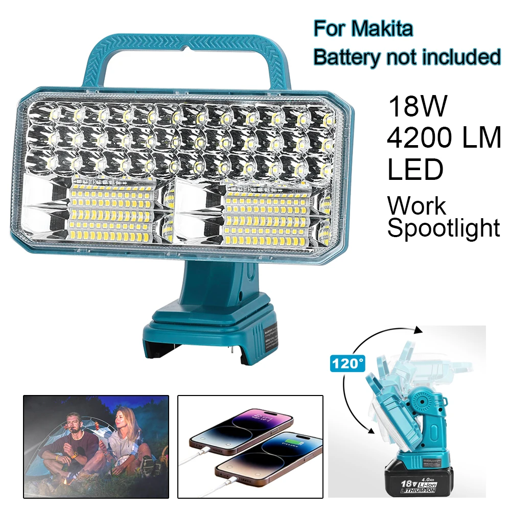 9インチ-コードレス-led-ワークライト-マキタ-18v-バッテリー用、調整可能な投光器-4000lm-led-ポータブル懐中電灯-キャンプ用-バッテリーなし