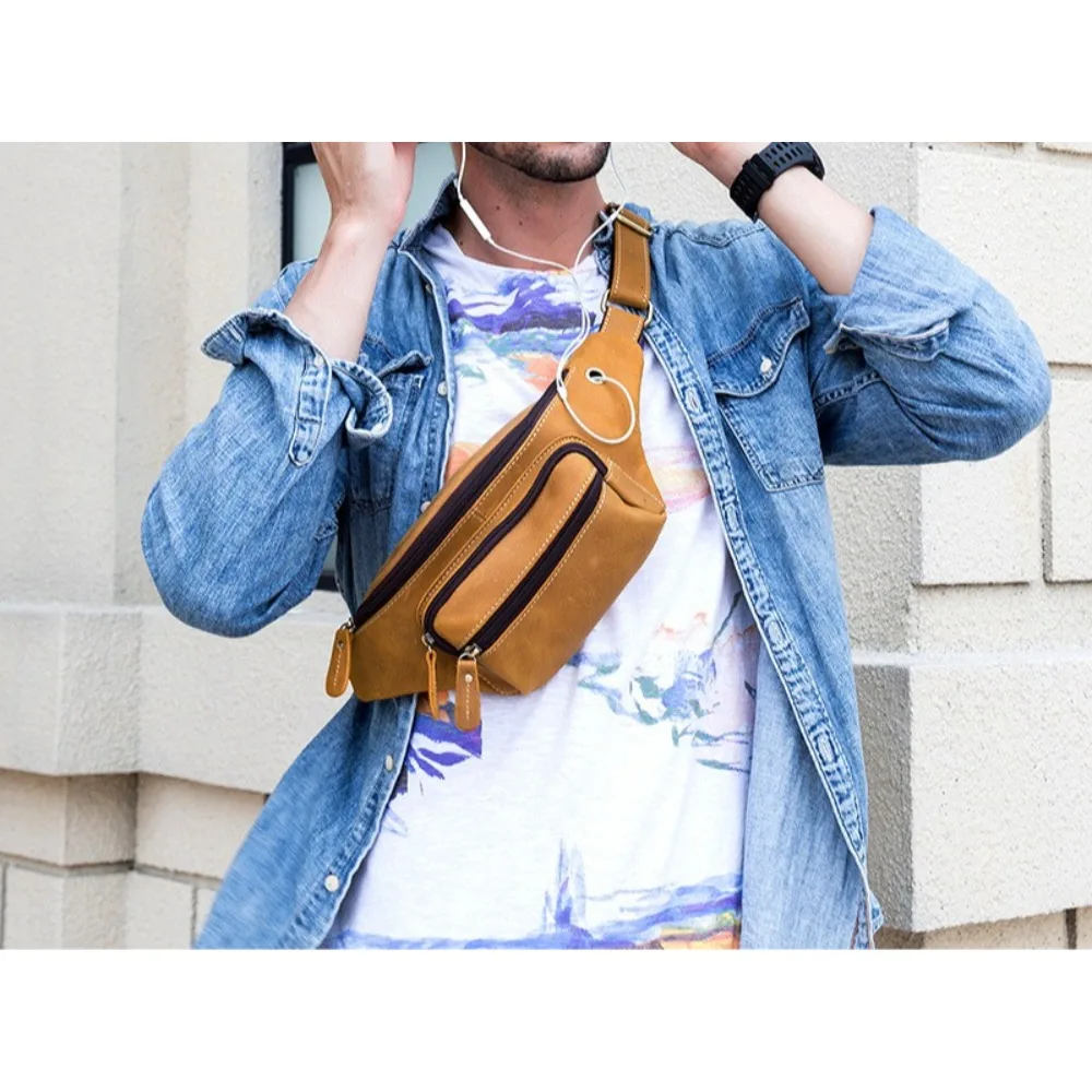 

Hot Selling Vintage Waist Bag Satchel Multifunctional Leather Versatile Chest Outdoor Leisure Mobile Phone Bag Premium Leisure
