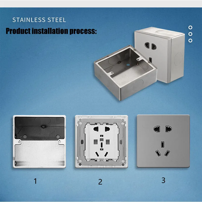 Type 86 Stainless Steel Button Box Surface Mount Universal Wall Switch Socket Junction Box 25mm Import