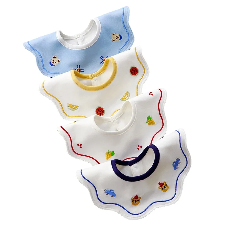 2023 New Embroidery 360-degree Waterproof Rotatable Bib for Boys and Girls Newborn Double Bib Baby Saliva Towel