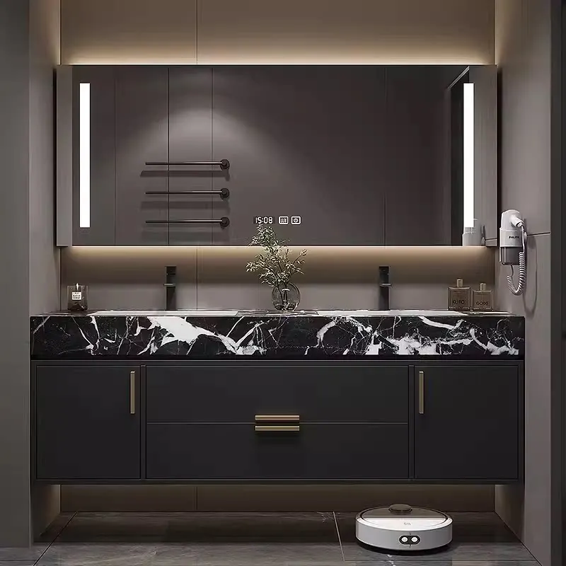 

Modern bathroom cabinet Nordic toilet marble wash basin cabinet light luxury solid wood bathroom cabinet intelligent