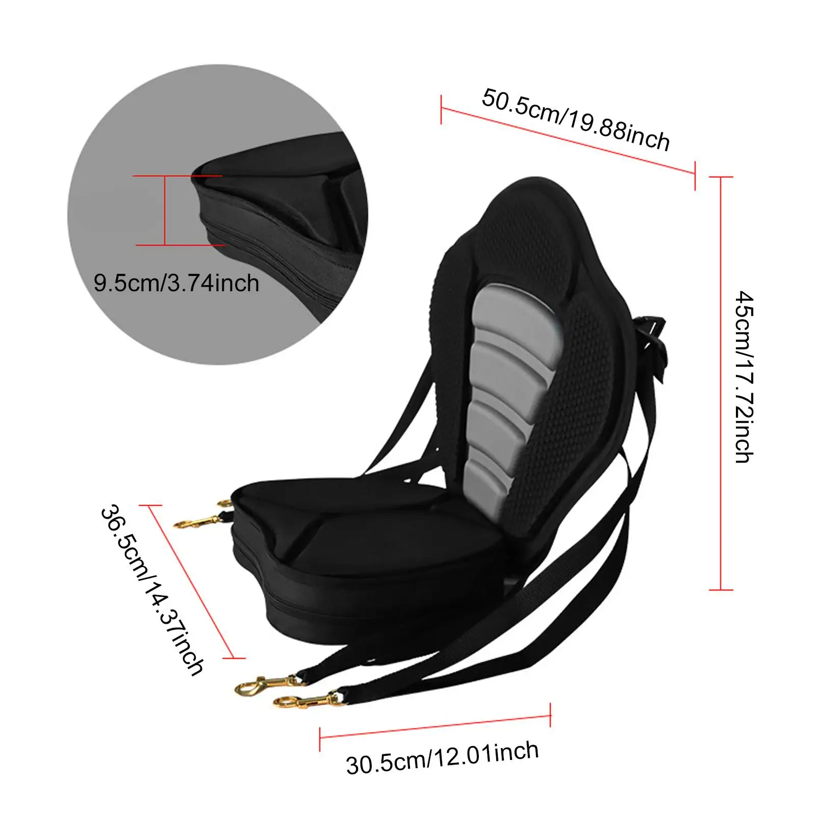 Assento ergonômico para caiaque, encosto acolchoado em EVA, almofada para barco, poltrona dobrável para canoas de pesca