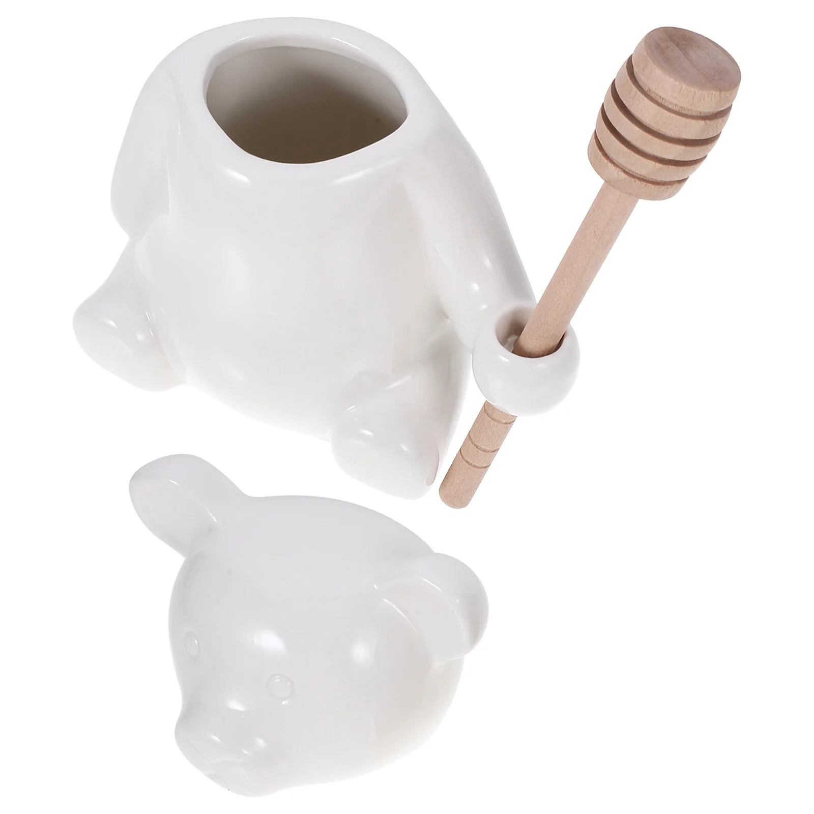 

Ceramic Jar with Dipper Stick Bear Shape Honey Pot Cute Stirrers for Tea Small Honey Jars Storage Kitchen Decoration Household