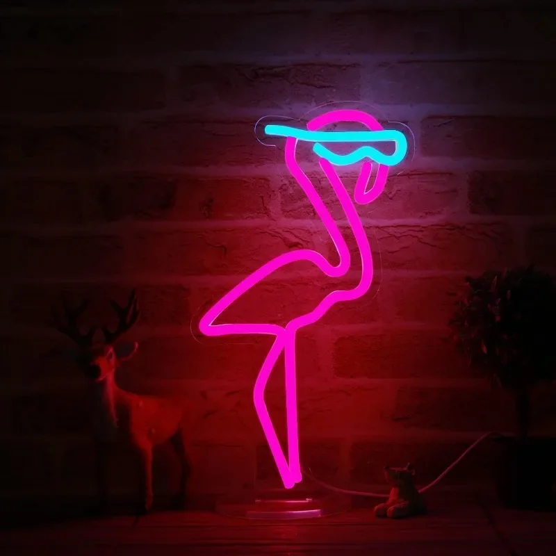 Flamingo Neon Sign Cool occhiali da sole supporto alimentato tramite USB incluso LED Light dimmerabile Wall Girls Bedroom Decoration