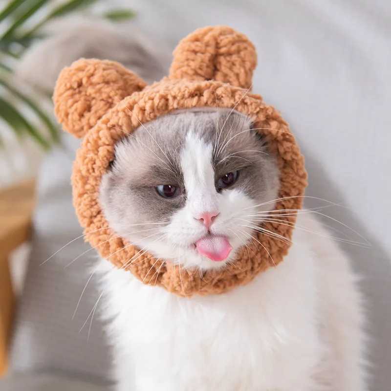 

1Pc Pet Headband Comfortable Cat Dog Headwear Adjustable Plush Cat Headband Bear Hat for Small Pets Soft Pet Costume for Cats