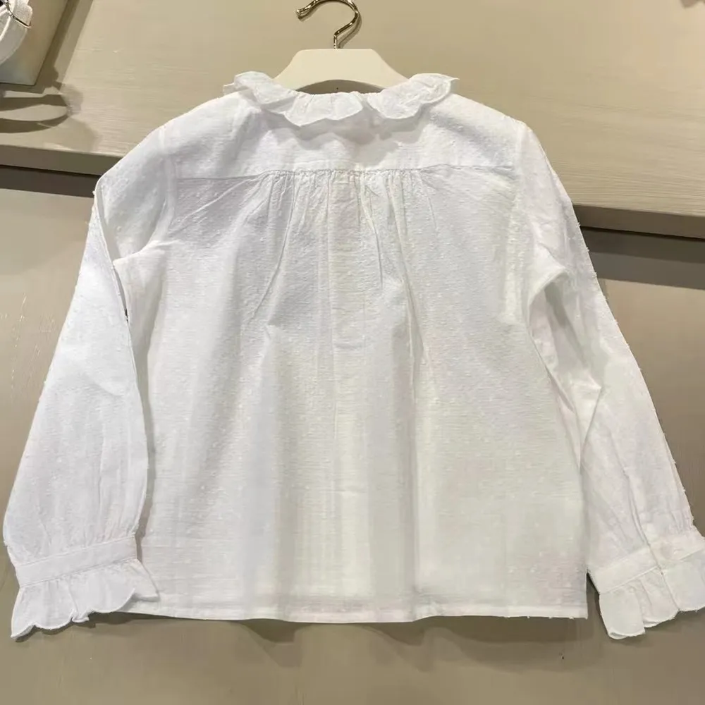 ubrania dla dzieci ubrania dla dziewczynek ubrania dla dziewczynek Słodka biała koszula z długim rękawem miękkie topy dla dziewczynek wiosenna koszula