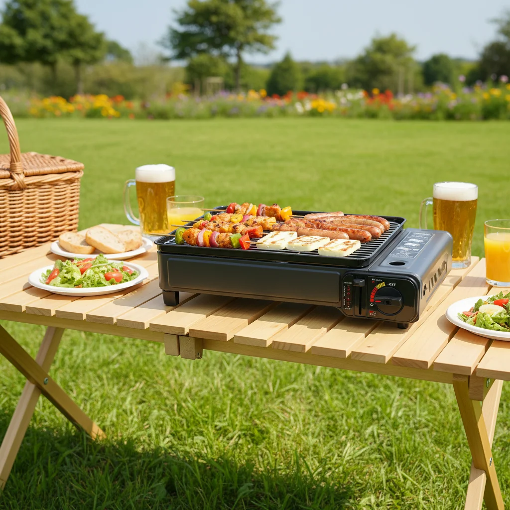 Tragbarer Camping-Grill Gaskocher für Draußen mit Grillrost und Backblech …