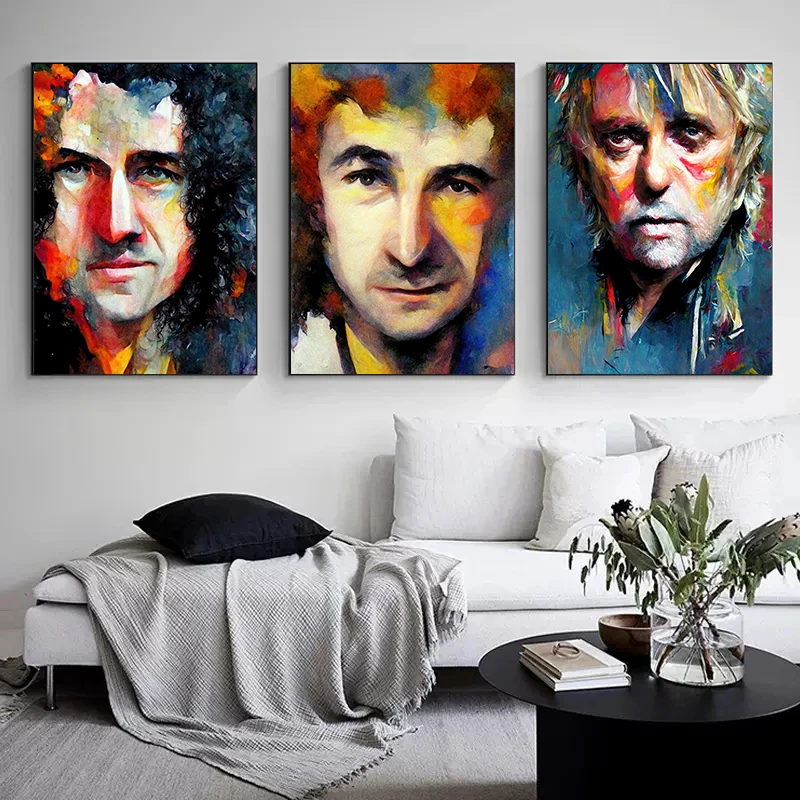 Queen Inspired Portraits Posters Freddie Mercury, Brian May, John Deacon, Roger Taylor Canvas Painting Print Wall Art Home Decor