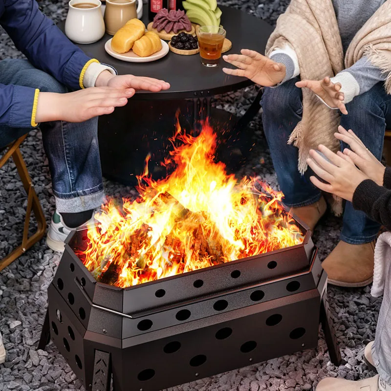 휴대용 접이식 캠프파이어 그릴 야외용 나무 연소 스토브 캠핑 및 하이킹용 경량 숯불 화로 썸네일 5