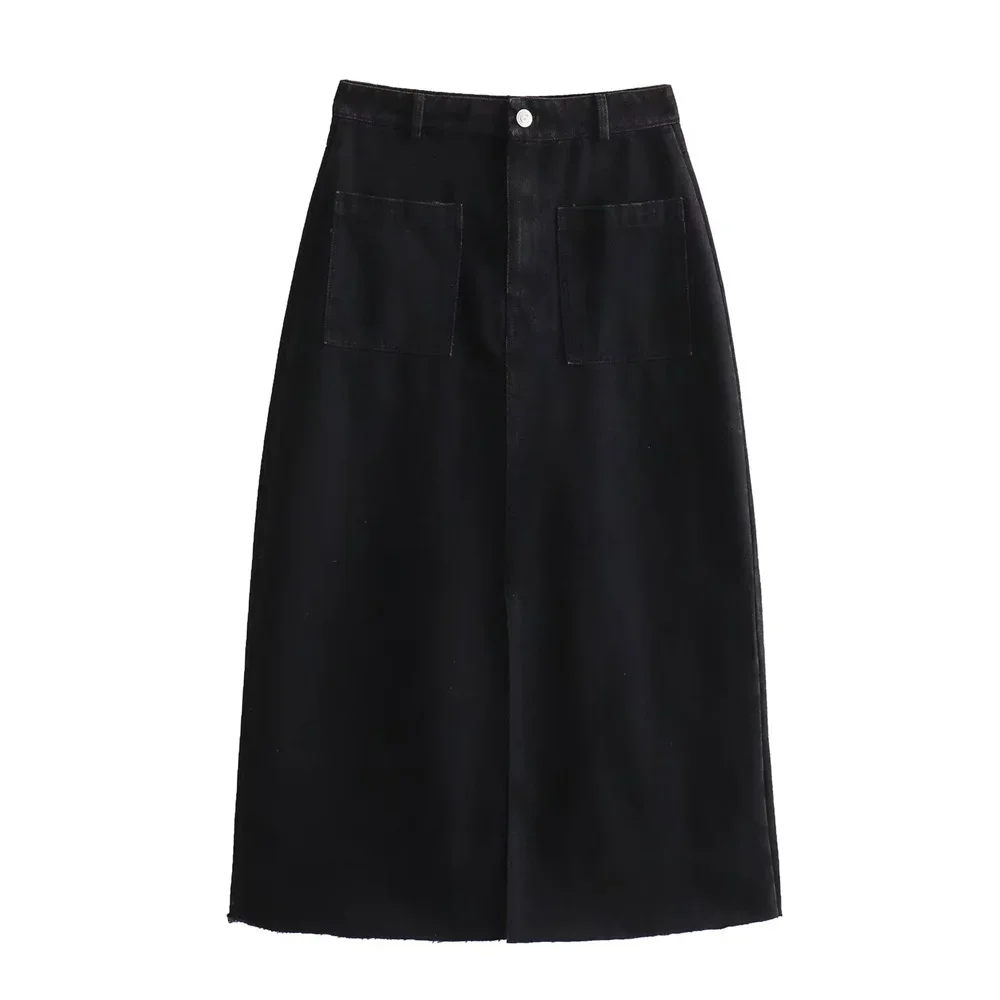 Pop 2024 Spring New Product Women's Fashion And Casual Versatile Pocket Button Decoration Denim Skirt
