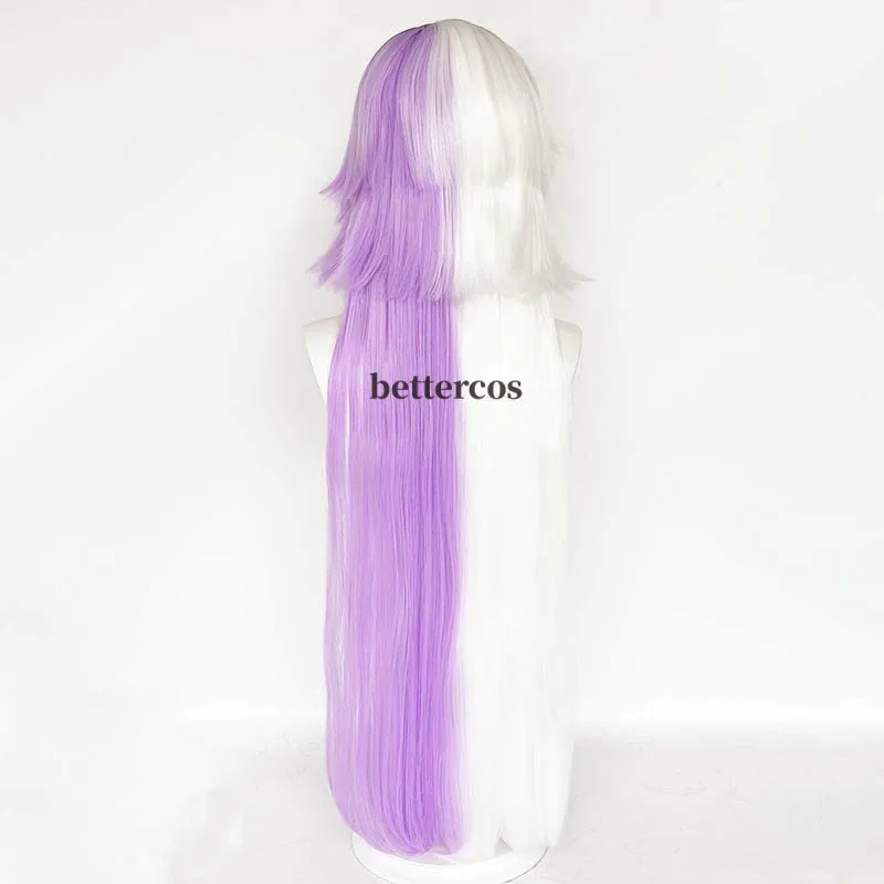 Sigma Cosplay Wig Long Purple White Wig With Earrings Heat Resistant Synthetic Cosplay Anime Wigs + Wig Cap