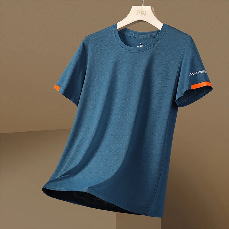 

Новая дышащая охлаждающая высокоэластичная мужская футболка из ледяного шелка с короткими рукавами, свободный повседневный и универсальный спортивный топ