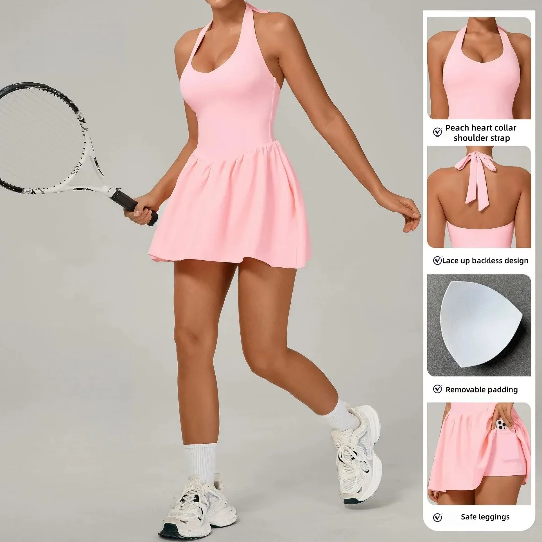 Women's One-piece Tennis Dress Sports  Anti-light Backless Golf Badminton Pilates Running Casual Workout Gym Yoga Fitness Dress