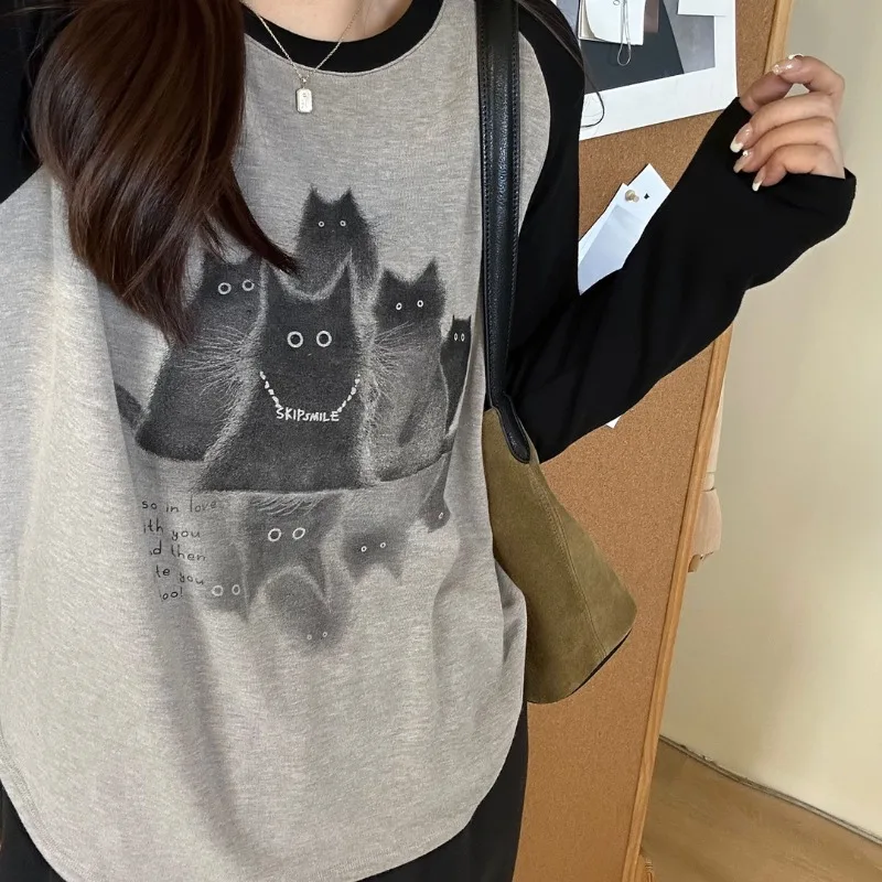 

Women's Loose Fit Long Sleeve T Shirt Top Belly Covering Straight Shoulder Versatile Autumn Winter Thickened Derong Fabric