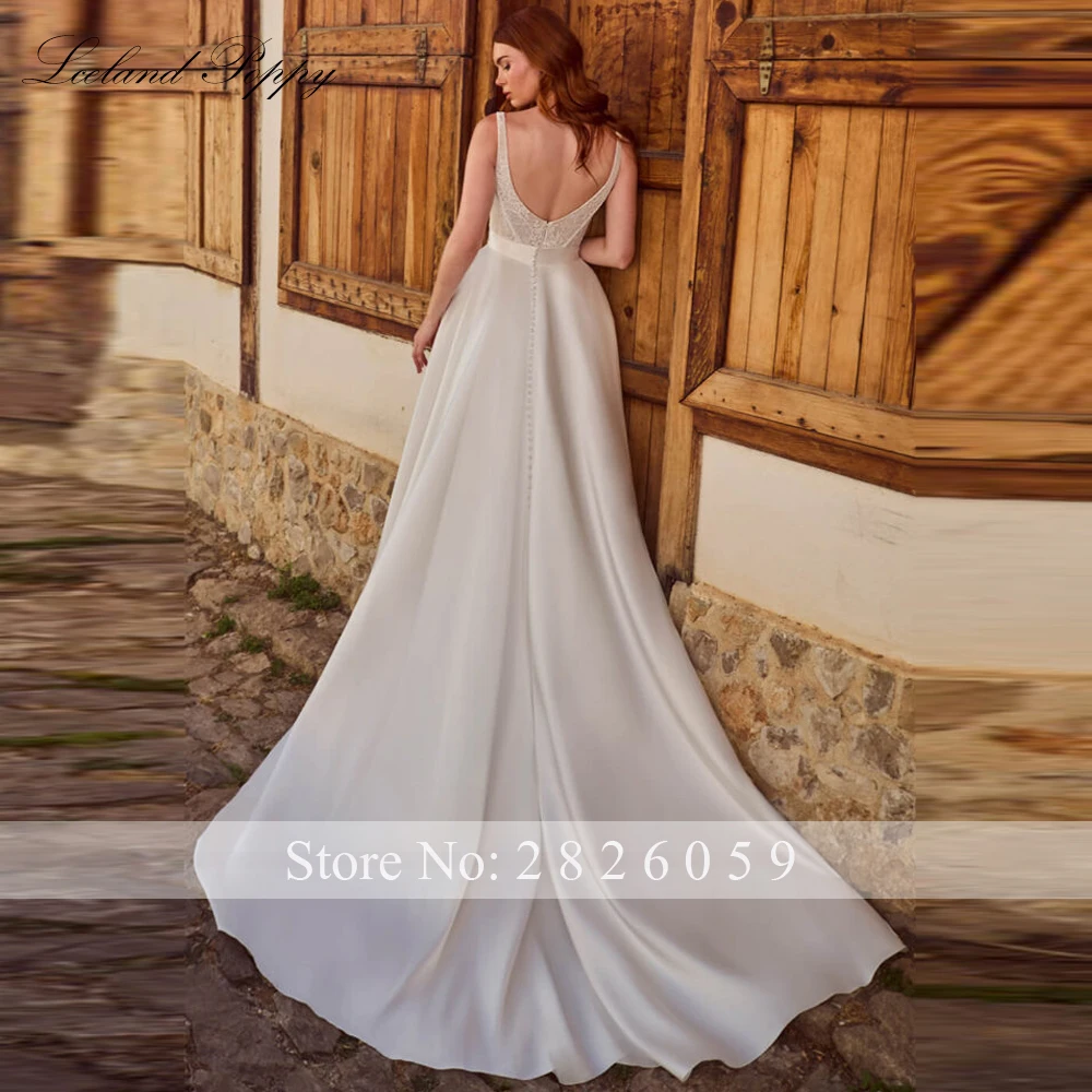 Lceland Poppy Customized 2 Pieces A Line Short Lace Wedding Dresses Square Neck Sleeveless Bridal Gowns with Detachable Train