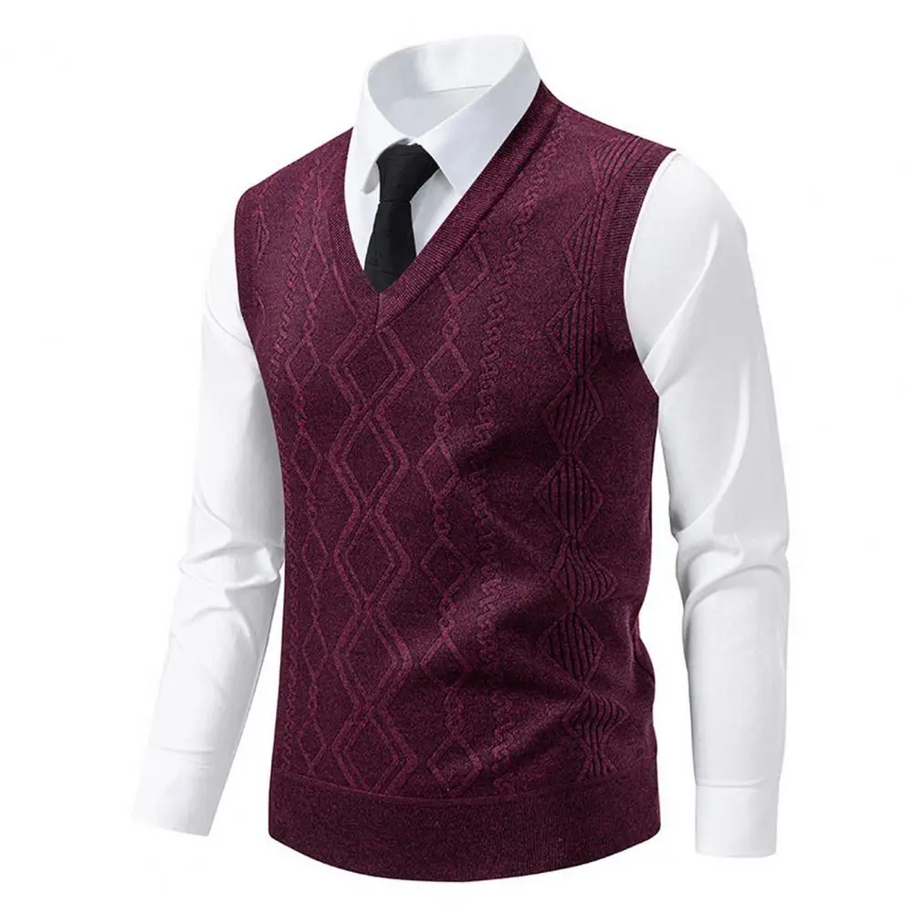 

Pilling-free Men Vest Stylish Men's V-neck Knitting Vest with Rhombus Texture Sleeveless Autumn Winter Sweater Vest for Men