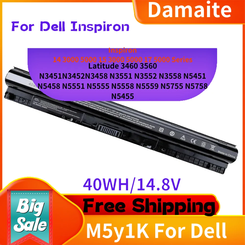 40WH M5Y1K 14.8V Laptop Battery for All Dell Inspiron 14 15 17 5000 3000 Series 5559 5558 i3558 3567 5755 5756 5458 5759 5758