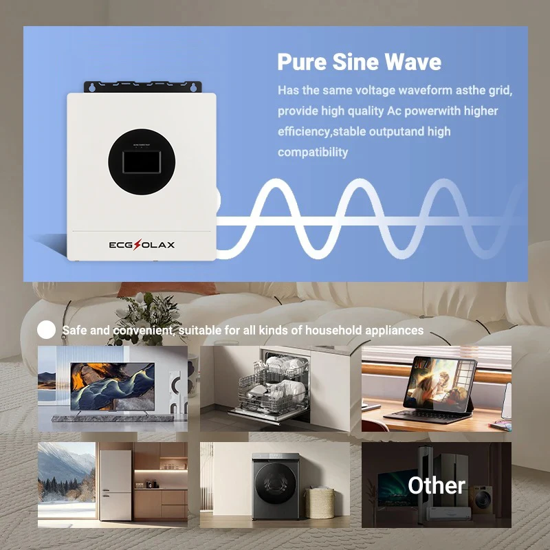 ECGSOLAX 7KW عاكس للطاقة الشمسية الهجين 48 فولت 110 فولت 240 فولت سبليت المرحلة نقية شرط لموجة العاكس مع MPPT 120A شاحن بالطاقة الشمسية ماكس PV 500VDC